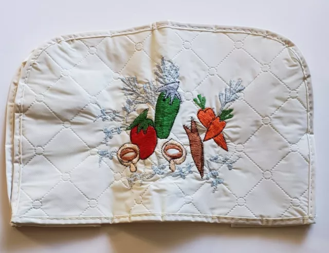 Vtg Dora May 4 Slice Toaster Cover Quilted Vinyl Embroidered Vegetables White