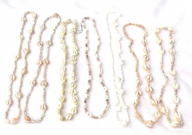 Vintage Lot 7 Hawaiian Puka Shell Snail Cone Lei Necklace 70s 60s Tropical
