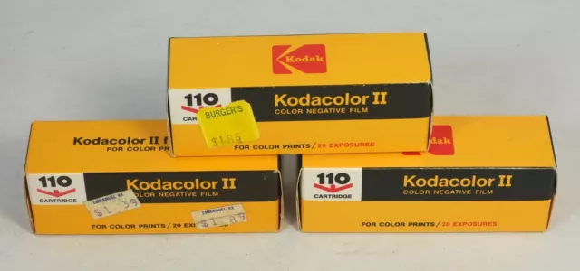 3 rollos vintage Kodak Kodacolor II color caducado 20 exposición 110 cartuchos de película