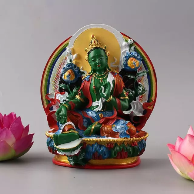 Feng Shui Tibetan Buddhism Statue Green Tara Buddha Semicircle Hand-painted