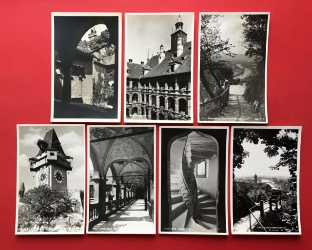 7 x Foto AK GRAZ Österreich Landhaushof, Schlossberg, Uhrturm und Burg   ( 41249