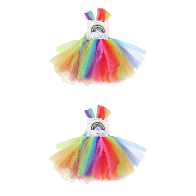 2 Count Vestito A Rete Gonna Arcobaleno Per Bambini Abito Principessa