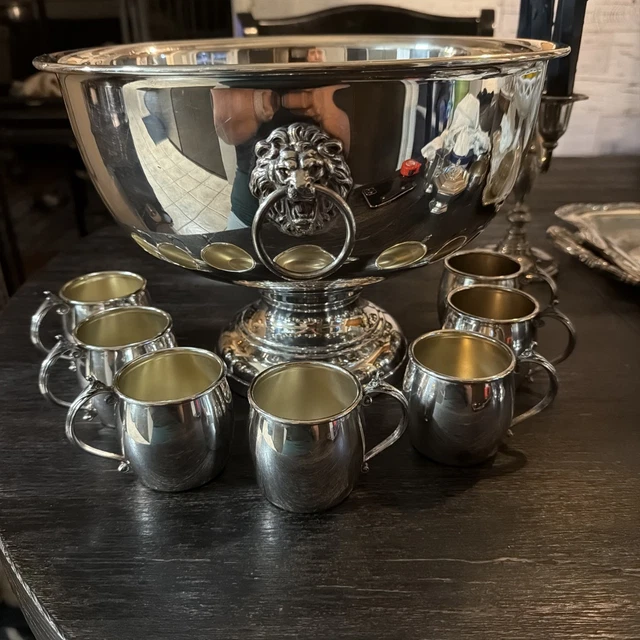 VTG SILVERPLATE FB Rogers Silver Co Pedestal Punchbowl W/Lion Head