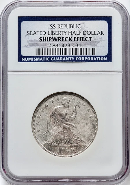 Shipwreck SS Republic 1858-O Seated Liberty Half Dollar 50C NGC Shipwreck Effect
