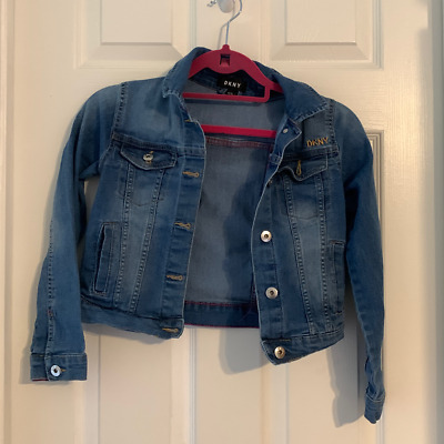 DKNY girls Denim Jacket Size 8/10 Medium Wash button down with Pockets Cotton bl