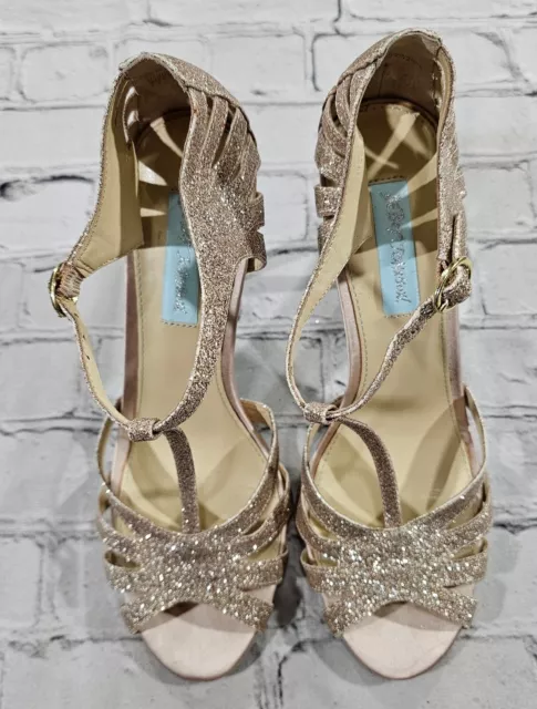 Blue By Betsey Johnson SB-Tee Champagne Glitter Dress Stiletto Heels WOMENS 8.5 2