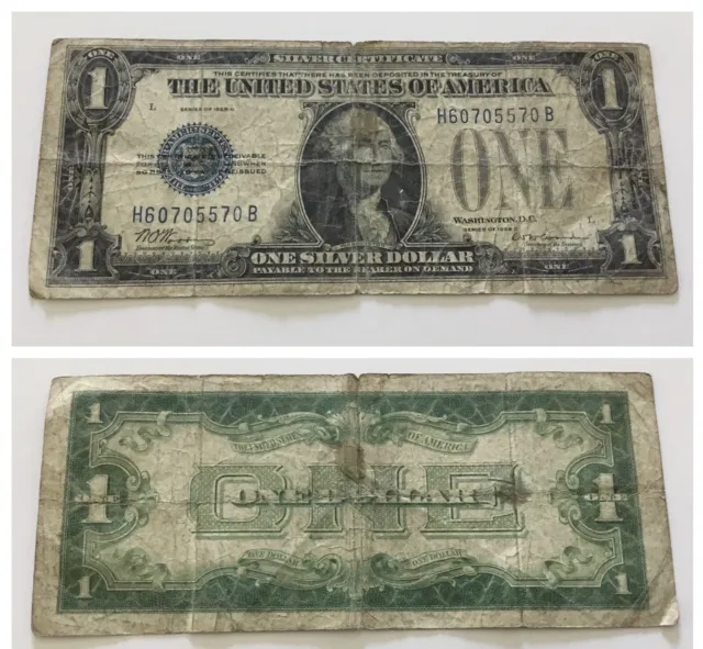 Vintage Rare 1928-C Silver Certificate One Dollar Bill Woods Woodin Funnyback