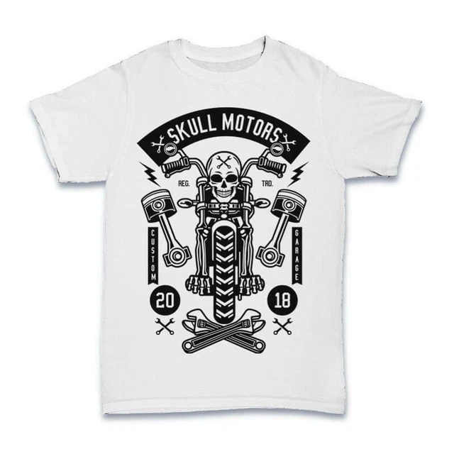 T Shirt Skull Motors Biker motorcycle Garage Custom Men S-3XL