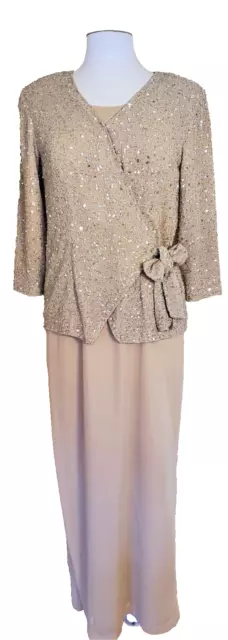 Formal Dress Jacket Set Women's 6 Champagne Beaded Wedding Mother of Bride Groom