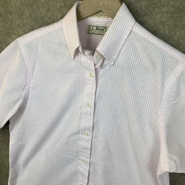 L.L Bean Womens Vtg Pink & White Casual Short Sleeve Button Down SIze Small 12