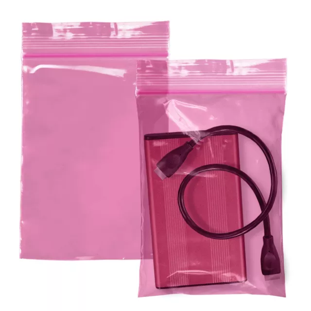 Pink Anti Static Plastic Bag Top Lock Zip Seal 4MIL Reclosable 2x,3x4x5x6,8,9,12 3