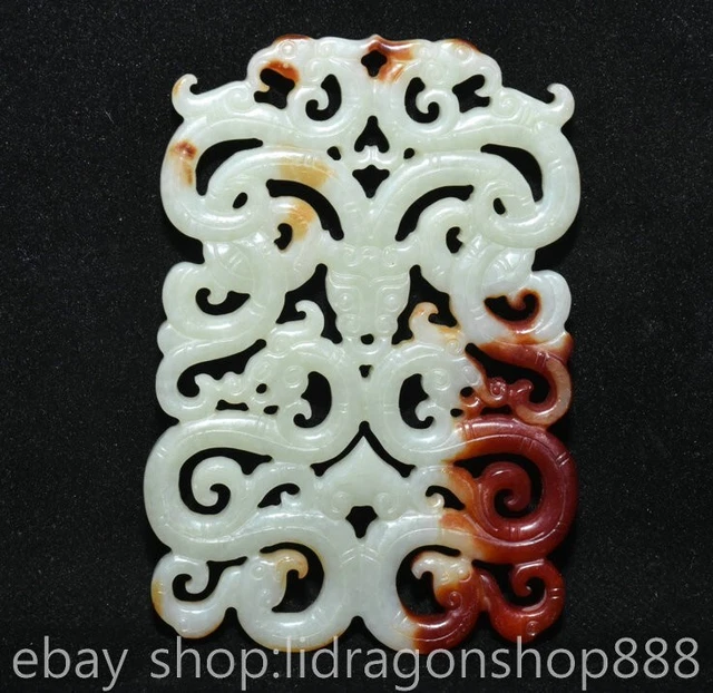 4" Old Chinese Hongshan culture Hetian Jade Carving Dragon Pixiu Yu Bi Pendant