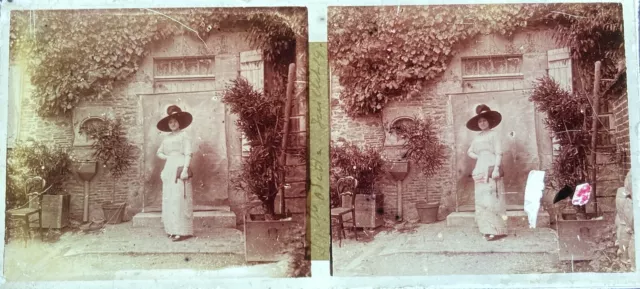Lady Portrait Campaign 1914 6X13 Glass Stereo Plate Stereoscopic Photo View