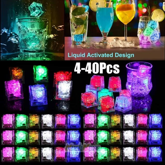 4-40 piezas LED Cubo de hielo Luces nocturnas Flash Multicolor Sensor de Líquidos Bebidas Decoración