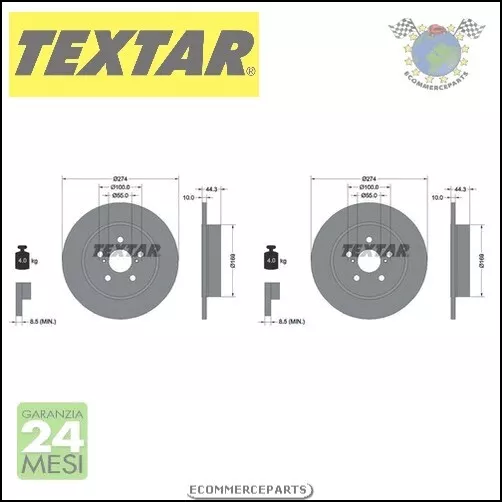 2x Dischi freno Textar PRO Posteriore per TOYOTA YARIS