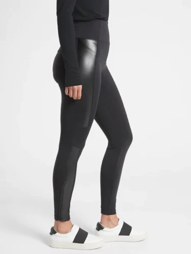 Athleta L LARGE Delancey Gleam Moto Tight Leggings Black, Faux Leather  ACTIVE