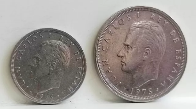 1975 Spain 50 & 5 Ptas Lot of 2 Coin - Juan Carlos I Rey De Espana