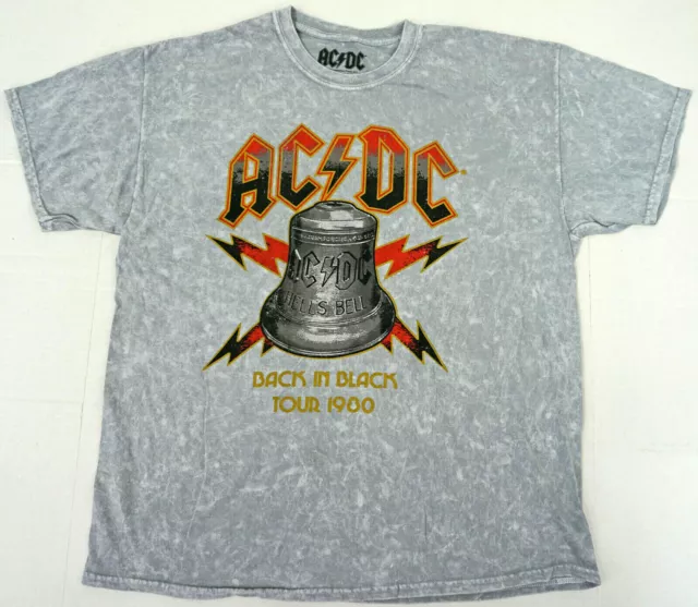 AC/DC BACK IN Black T-shirt ACDC Flag 1980 US Tour Acid Wash Tee Hard Rock New