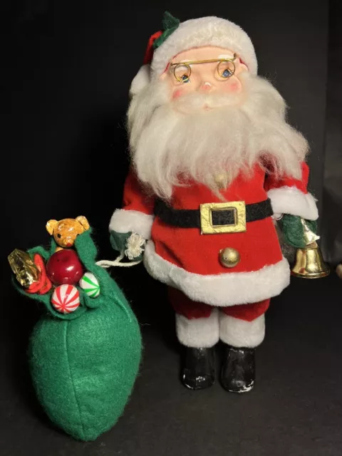 Vintage Santa with Bag Of Toys & Bell 1 Foot Tall Hand Painted Face Collectible