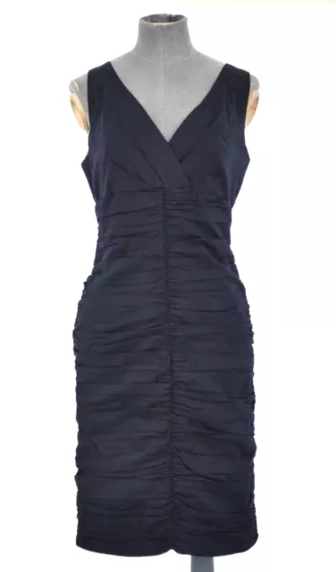 Abito Rinascimento nero arricciato bodycon festa cocktail blu navy Y2K collo a V taglia L