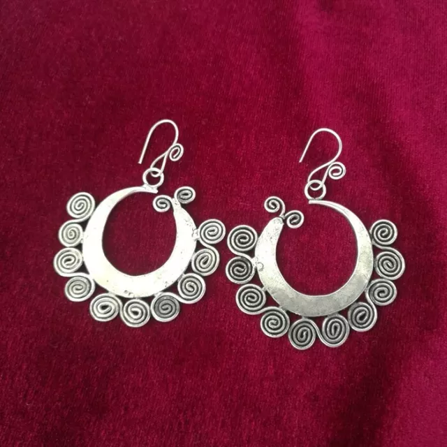 Elegant gift exotic retro Chinese pure handmade Miao silver circle earring 1pair