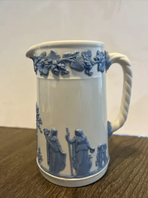 Vintage Wedgwood Embossed Queens Ware Pitcher Blue on White