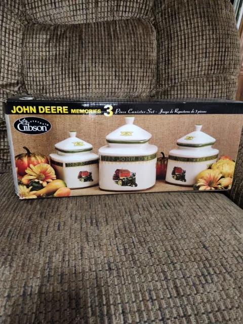 Gibson John Deere Memories Canister Set 3pc Ceramic Rare Set HTF 2004 Great Gift