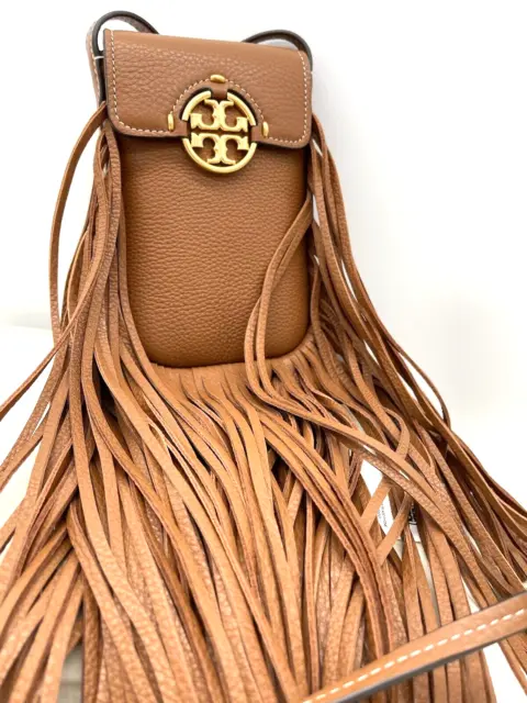 AUTH NWT $428 Tory Burch Miller Fringe Soft Pebbled Leather Phone Crossbody Bag