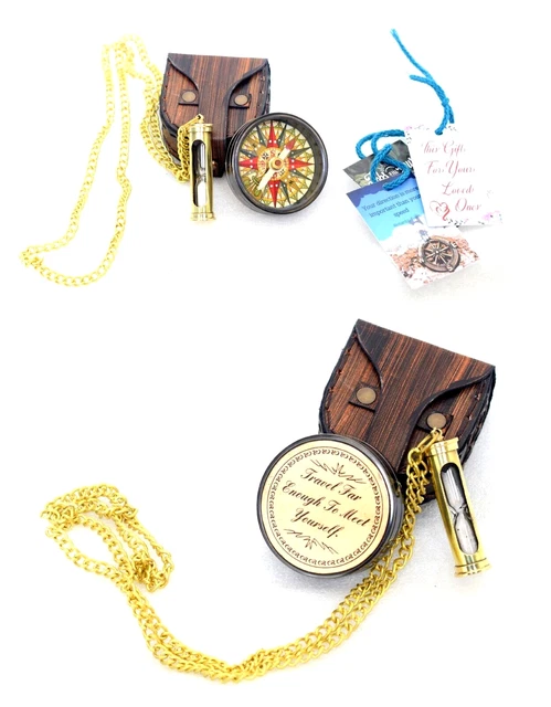 Pocket Compass Engraved Directional Vintage Handmade Compass FREE Necklace Gift
