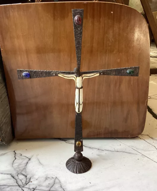 Reliquaire Ancien Croix, Crucifix, Jésus Christ, Emaillé - 33 Centimètres