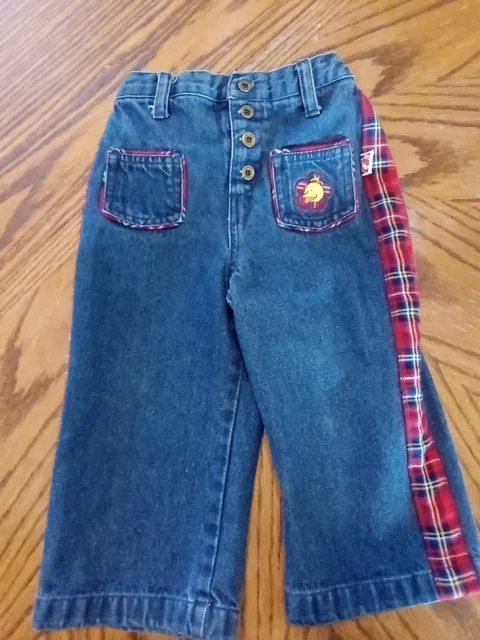 Vtg. Sesame Street Big Bird Denim Pants with Plaid SZ 24 Months