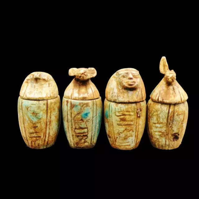 Fine Antique Egyptian Faience Set 4 Canopic Jars (Organs Storage Statues)_MEDIUM