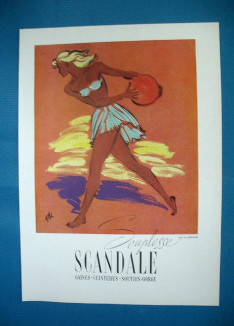 Publicite De Presse Scandale Gaines Ceintures Illustration Bosc French Ad 1947