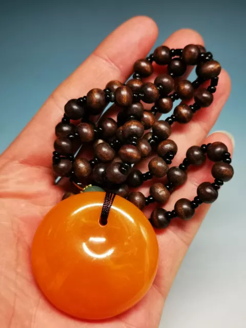 Chinese Yellow Beeswax Sweater Chain Amulet  Pendant Necklace C70