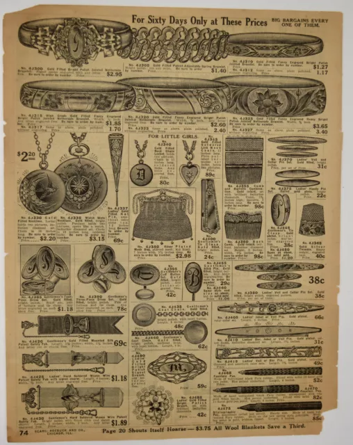 1913 Sears Roebuck Catalog Ad Jewelry Pens Embroidery Lace Antique Vintage