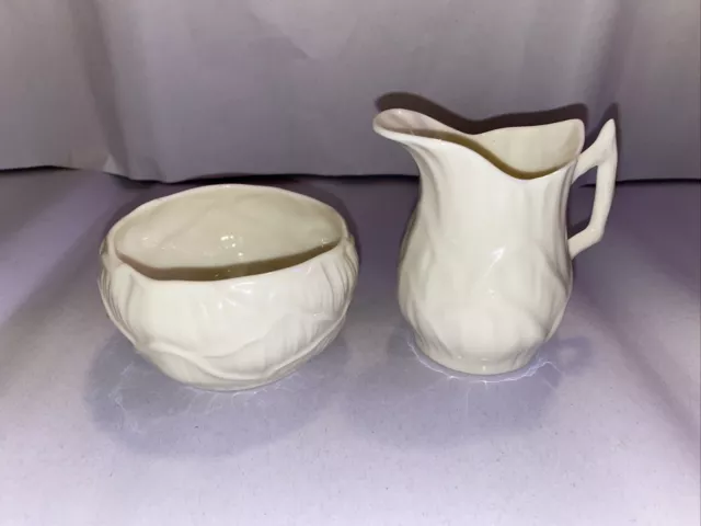 Belleek Ireland ERIN LILY Open Sugar Bowl and Creamer Set Green Mark