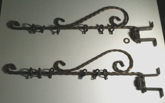 4 Curtain Rods 20" Wrought Iron Brackets Hammered Swing Arm Drapery Vintage
