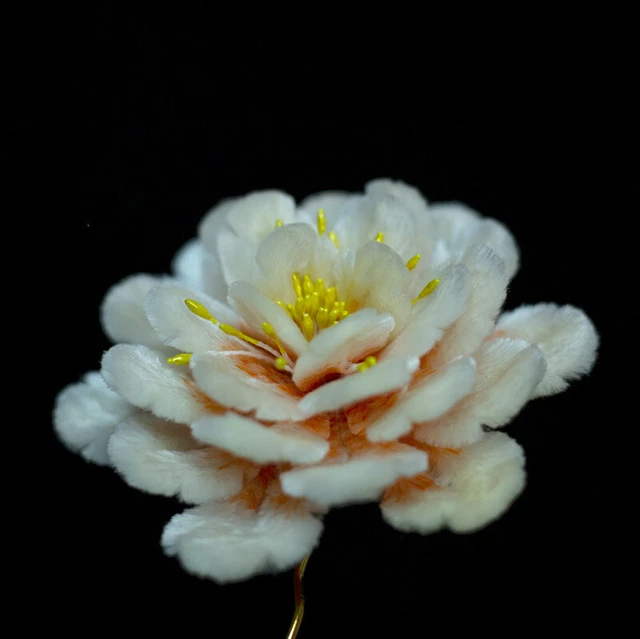 Chinese Ancient Style Jewelry Silk Velvet Flower White Peony Hairpin Hair CliP