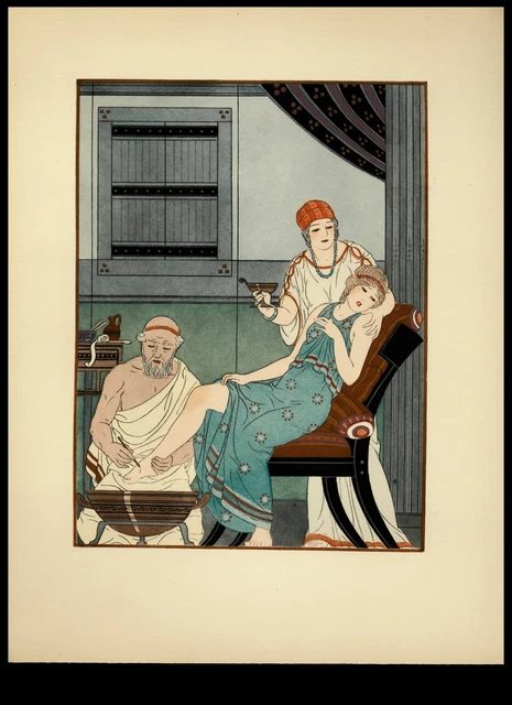 Gravure Art Déco KUHN-REGNIER - Estampe Aquarellée Au Pochoir, Thème Médecine Hippocrate, 1932-1934
