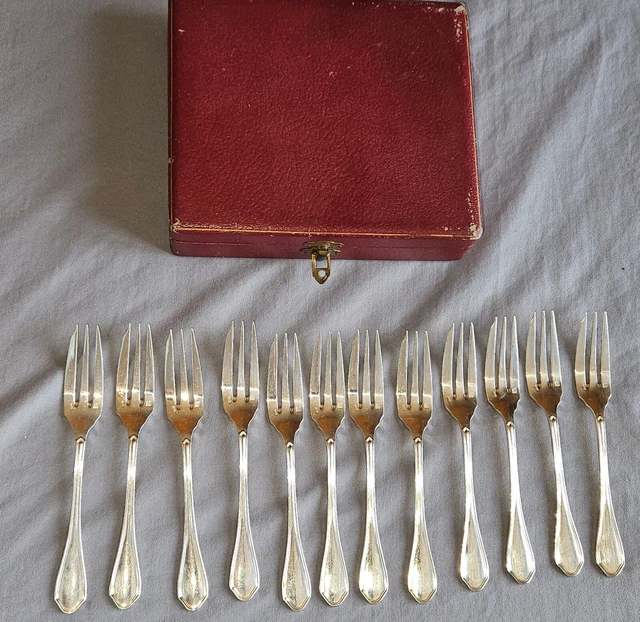 12 Fourchettes à Gâteaux Ravinet Denfert - Modèle Filet Perles - Métal Argenté