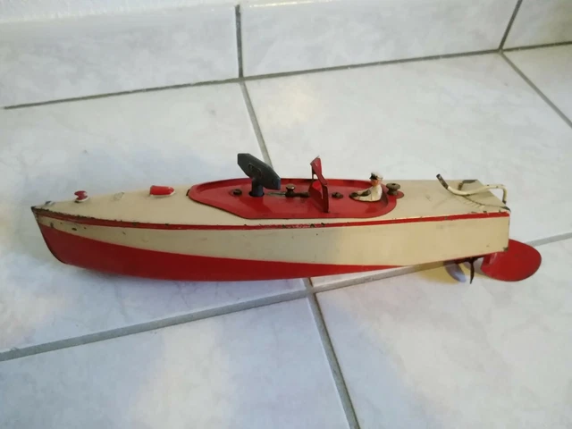 Bateau Jouet Mécanique Ancien JEP En Tôle Rouge - Typhon - Sans Clé