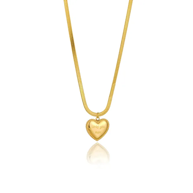 Genuine Women 18K Solid Gold Beads Around Loveheart Walk Edge Necklace Pendant