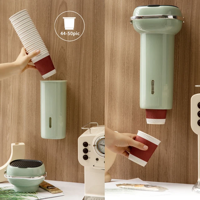 (Green)Paper Cup Holder Large Capacity Paper Cup Dispenser Pull Type Universal