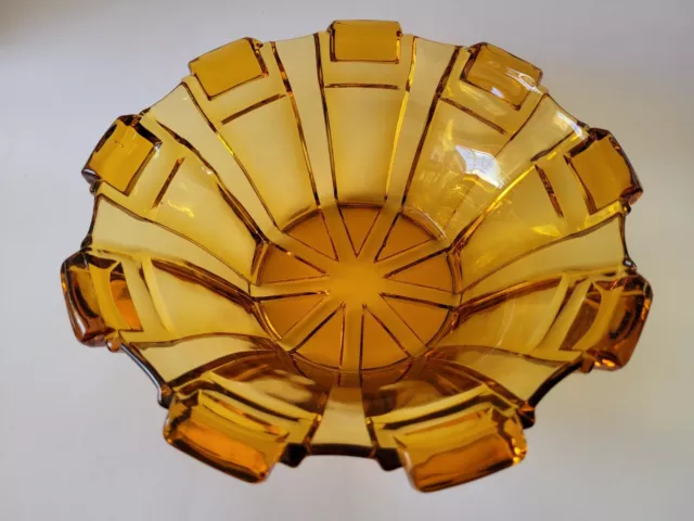 Depression Art Deco Amber Glass Master Bowl Dessert Fruit Facet Cut 22cms
