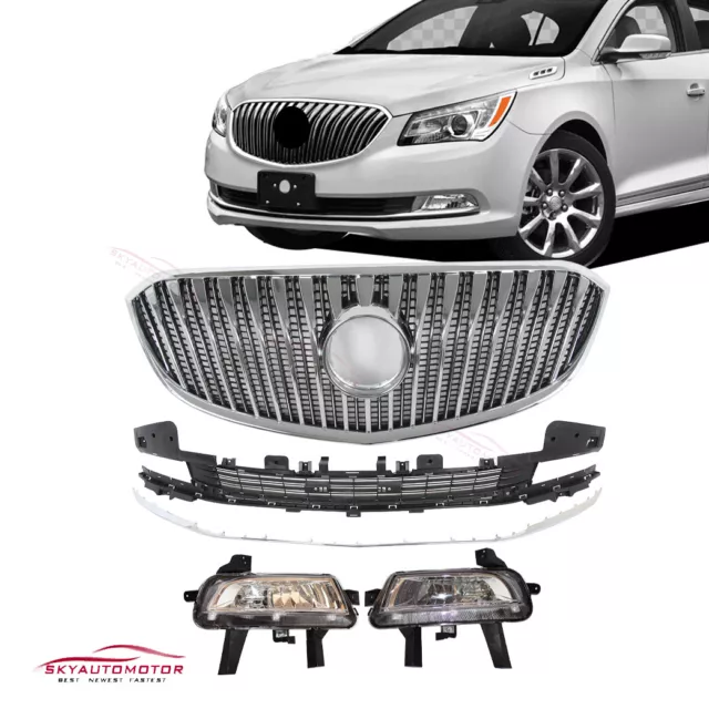 For 2014-16 Buick Lacrosse Front Grille W/Molding Trim Chrome Foglight Set 5pcs