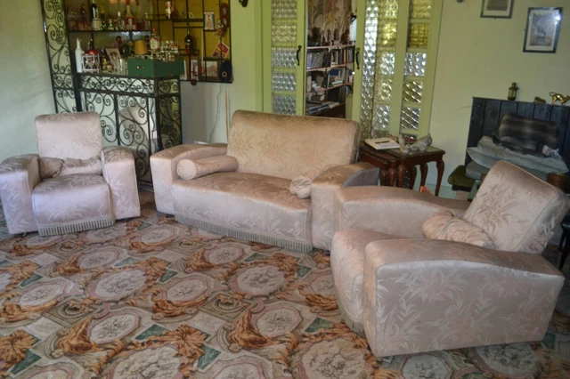 Pure Silk 1930'S Art Deco 3 Piece Club Suite