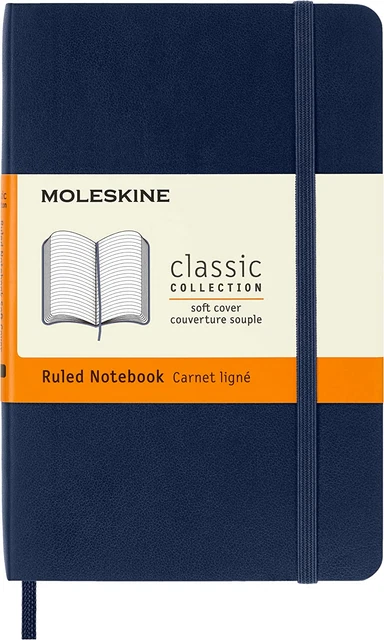 Moleskine Classic Notebook, Soft Cover, Pocket (3.5" X 5.5") Ruled/Lined, Sapphi