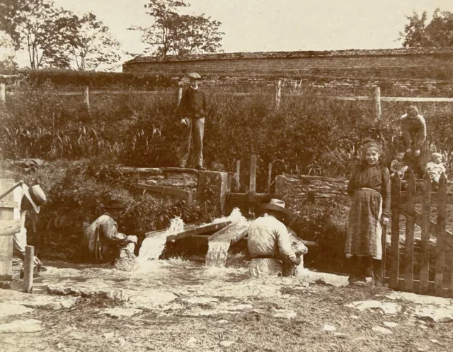 FRANCE Lavoir des moutons c1900 Photo Stereo Amateur Vintage Citrtate