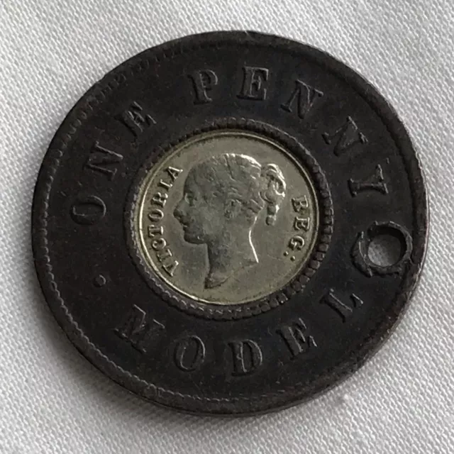 Victorian 1844 Model Penny Pattern Coin (Holed)