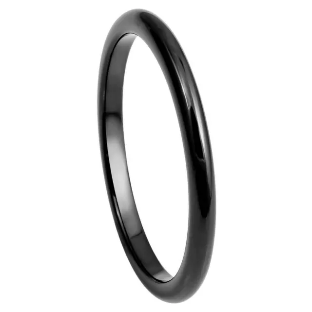 Tungsten Ring Band Black IP Plated High Polished Thin Band For Men & Women